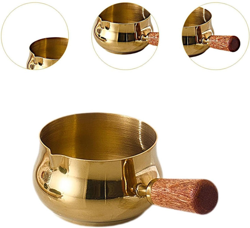 KURMIYA KURMIYA Pack of 1 Stainless Steel Small Milk Heating Pan with Wooden Handle(Gold, Saucer) - Flipkart Deal