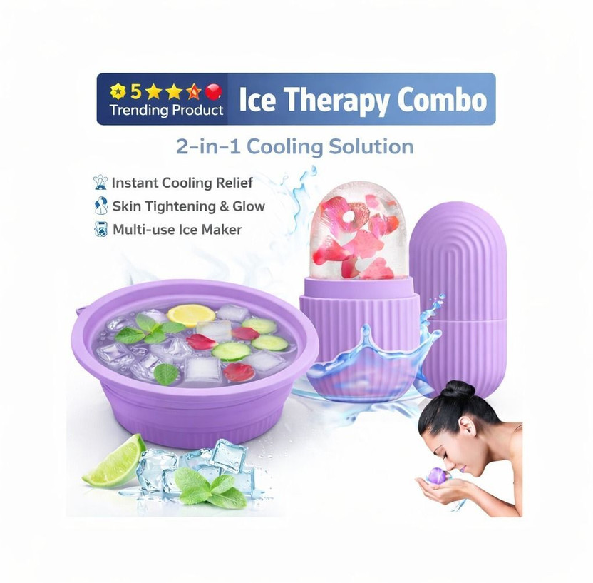 ADMONITION Silicone Massage Bowl Facial Ice Bath,Collapsible Bowl for Face Ice Bath with Built-in Icetray Disposable(Pack of 1, Purple)