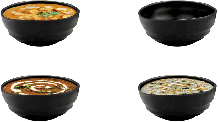 ZIDO Melamine Serving Bowl for Snacks, Soup, Ice Cream, Vegetables, Cereal, Maggi, Dry Fruits, Desert etc.(Pack of 4, Black)