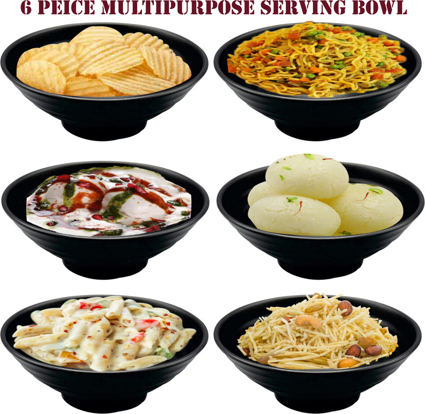ZIDO Melamine Serving Bowl Pack of 6 Multipurpose Serving Bowl For Snacks,Maggi,Chips,Nuts,Desert etc(Pack of 6, Black)