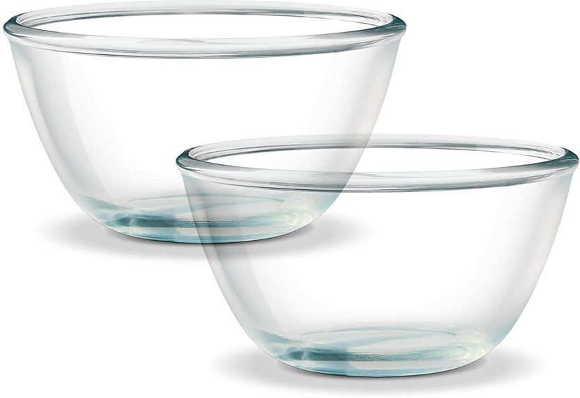 IndusBay Borosilicate Glass Serving Bowl 2 Piece Toughened Glass Mixing High Borosilicate Glass Serving Bowl 550 ML Each(Pack of 2, Clear)