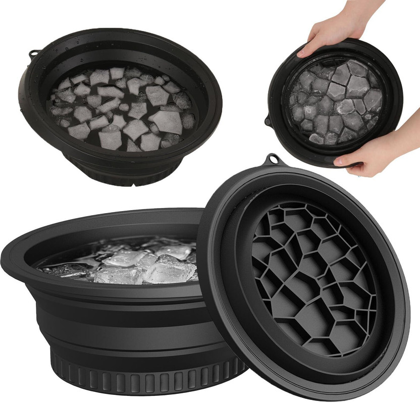 Gharlet Silicone Massage Bowl Silicone Face Ice Bath Bowl with Built-in Ice Tray Collapsible Facial Ice Bowl Disposable(Pack of 1, Black)