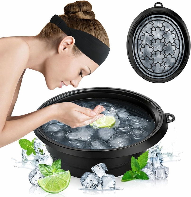 ambdded Silicone Massage Bowl Facial ice therapy reduces puffiness, cools skin, and boosts glow. Disposable(Pack of 1, Black)