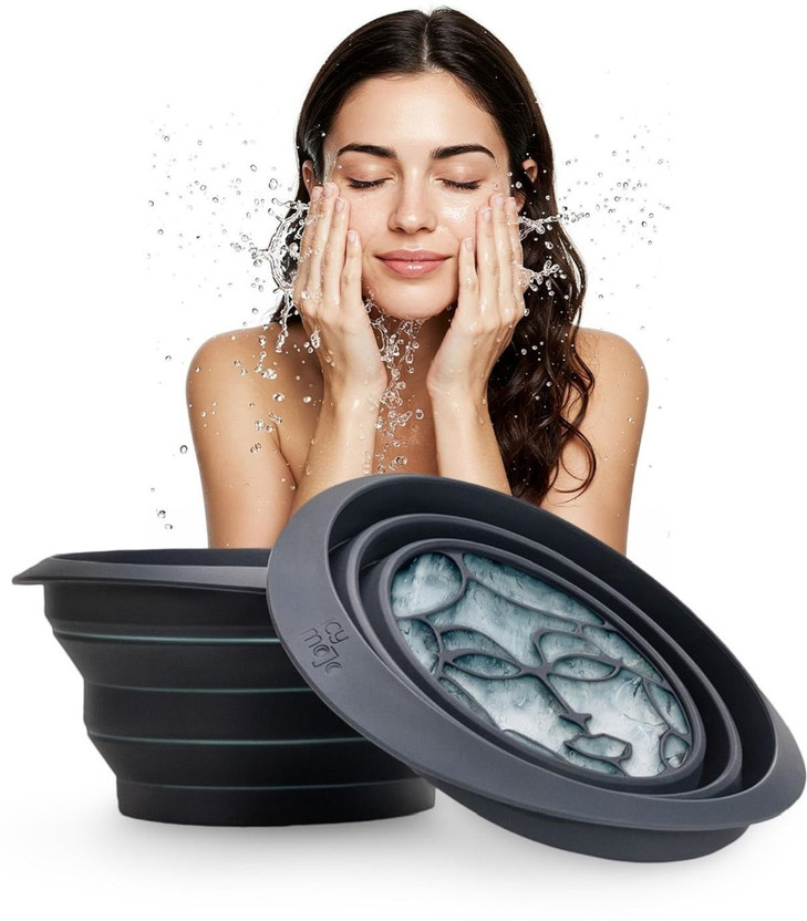 HM EVOTEK Silicone Massage Bowl Portable Silicone Ice Facial Bowl with Ice Tray for Cold Therapy & Skin Care(Pack of 1, Black)