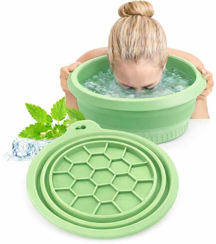 Dharmhit Silicone Massage Bowl Silicone Face Ice Bath Bowl with Built-in Ice Tray Collapsible Facial Ice Bowl Disposable(Pack of 1, Green)