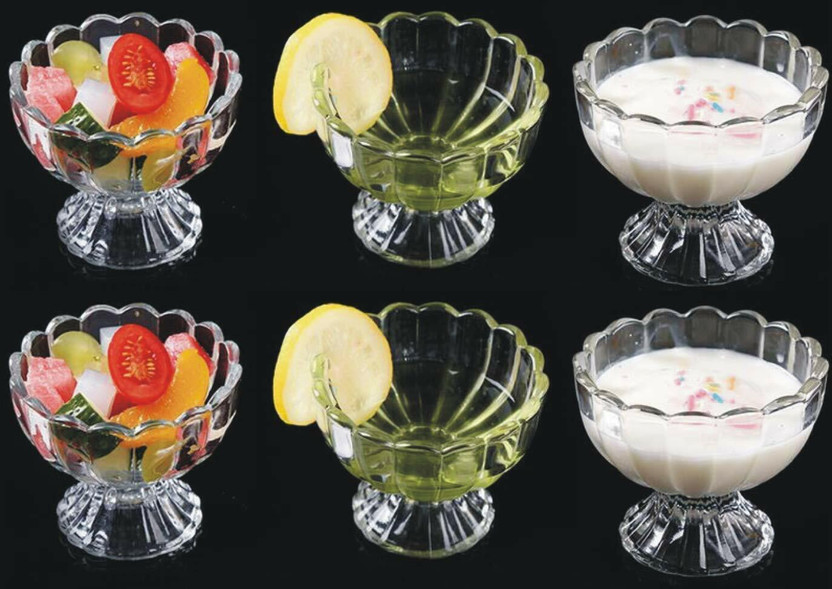 Tap2kaart Glass Decorative Bowl Glassware IceCream Bowl,Salad Dessert Serving Bowls,Tableware Set,, SERVING BOWL(Pack of 6, Clear)