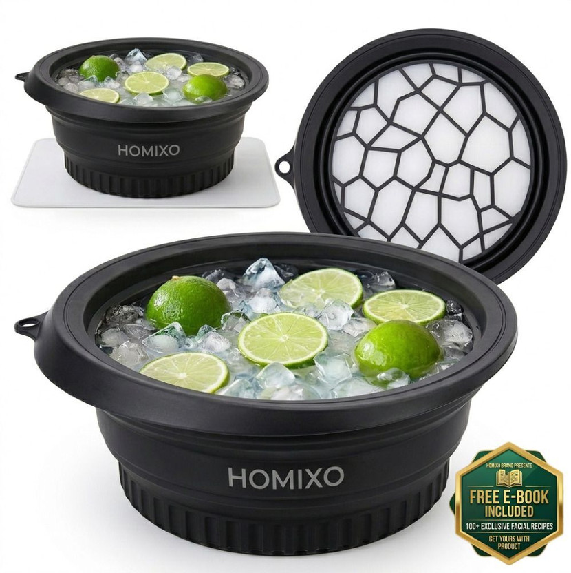 HOMIXO Silicone Massage Bowl Silicone Ice Facial Bowl for Face Dip | Foldable Ice Bath for Glow Disposable(Pack of 1, Black)