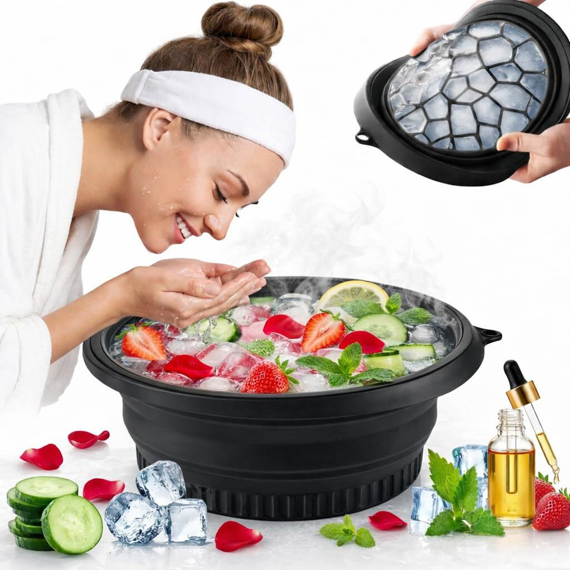 SEVRIZ Silicone Massage Bowl Face Ice Bowl Silicone Collapsible Ice Facial Bowl for Skin Care(Pack of 1, Black)