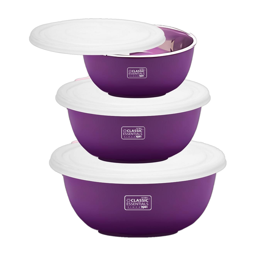 Classic Essentials Stainless Steel Storage Bowl Microwave Safe Mixing Bowl Set Of 3 Purple (500ml, 750ml,1250ml),(Pack of 3, Purple, White)
