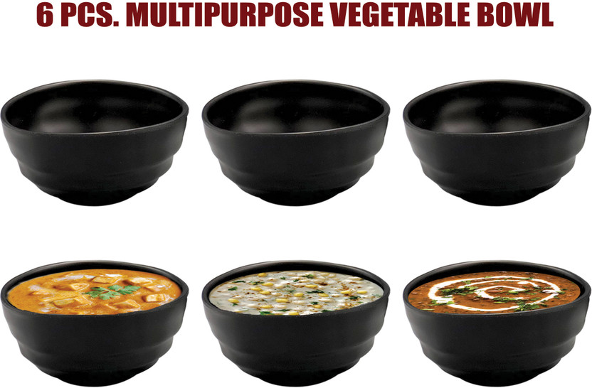 ZIDO Melamine Vegetable Bowl /Katori for Vegetables, Curd, Gravies, Soups, Ice Cream, Desert etc.(Pack of 6, Black)