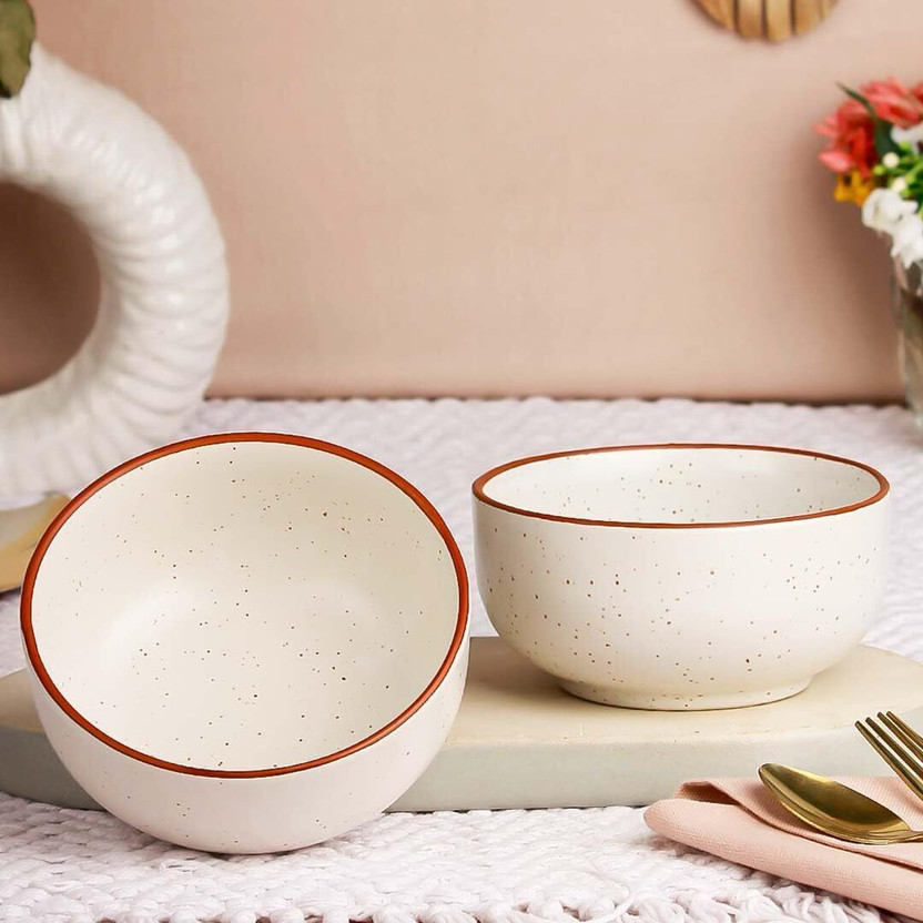 Moon Dust Ceramic, Stoneware Soup Bowl Matte Glaze(Pack of 2, Off White)