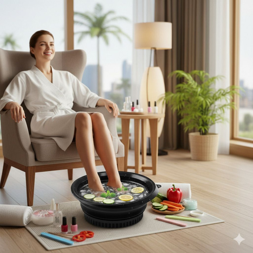 HM EVOTEK Silicone Massage Bowl Portable Silicone Ice Bowl – Foldable, Built-in Tray, Facial Cold Therapy Tool(Pack of 1, Black)