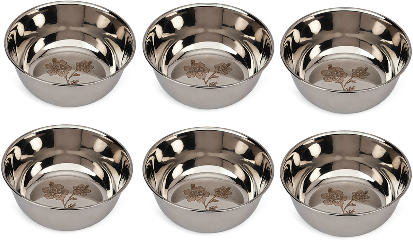 LEROYAL Stainless Steel Vegetable Bowl LEROYAL Stainless Vegetable Bowl Premium Food Grade (Pack of 6, )(Pack of 6, Steel)