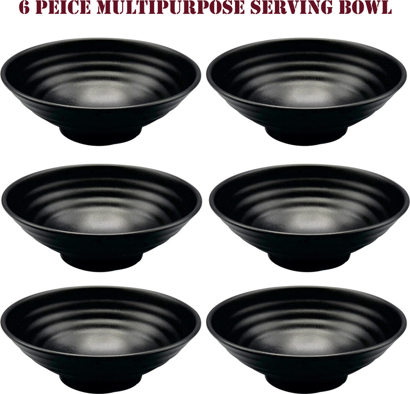 ZIDO Melamine Serving Bowl (Pack of 6) Multipurpose Serving Bowl For Snacks,Maggi,Chips,Nuts,Desert etc(Pack of 6, Black)