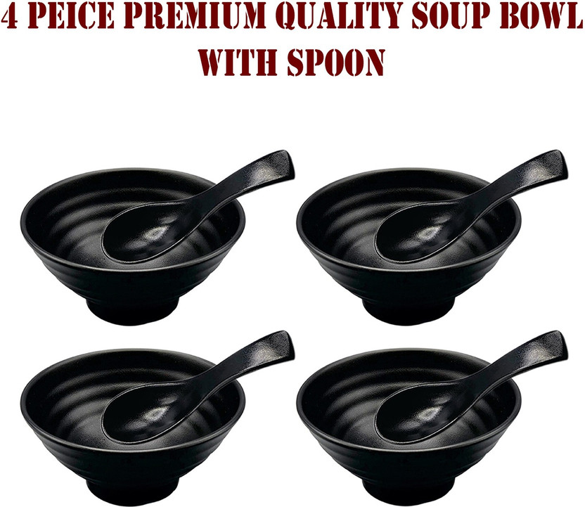 ZIDO Melamine Soup Bowl Pack of 4 Soup Bowl with Spoon,Bowl For Namkeen,Fruits,Salad,Snacks,Desert(Pack of 8, Black)