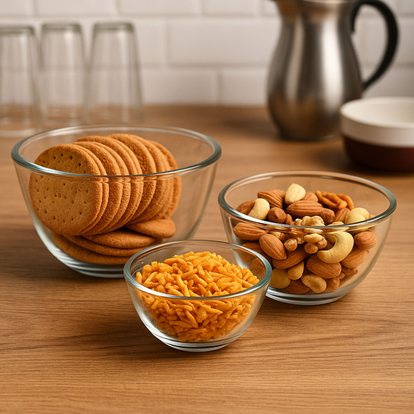 crockware Glass Mixing Bowl Microwave, Freezer & Dishwasher Safe | Premium Kitchen Mixing & Serving Set Disposable(Pack of 3, Clear)