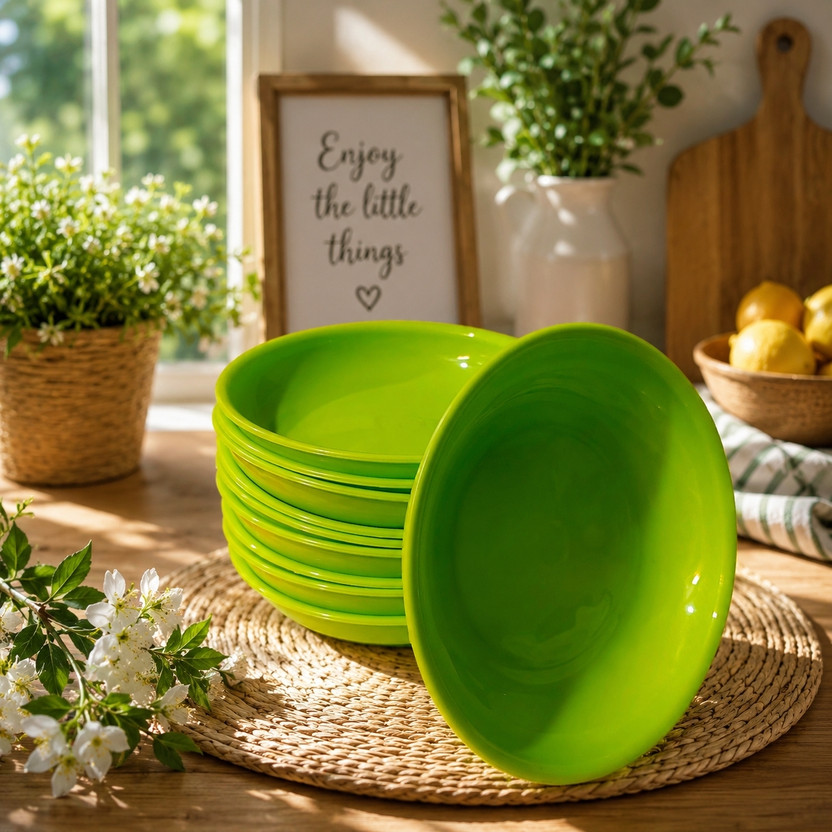 RK RK TECH Plastic Pasta Bowl GREEN PLASTIC SERVING BOWLS BPA FREE PACK OF 6 Disposable(Pack of 6, Green) - Flipkart Deal