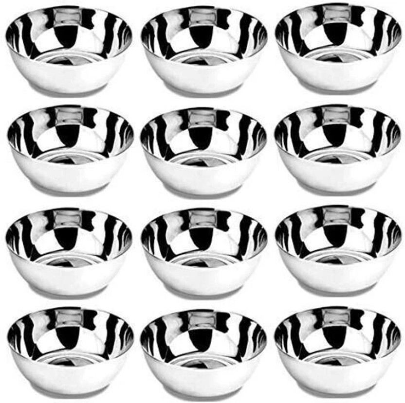 humneed Steel Serving Bowl Stainless Steel 150 ml Katori/ Bowl Set(Pack of 12, Steel)