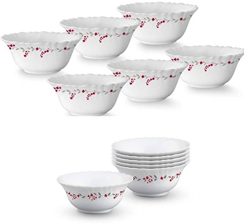 BOROSIL Larah by BOROSIL Opalware Bowl Set of 12, 6Piece Veg Bowl, 6Piece Soup Bowl Opalware