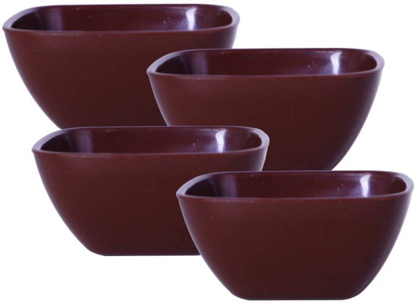 Wonder Plastic Microwave Safe Square Plain Katori Set, 4 Pc, 200 ml