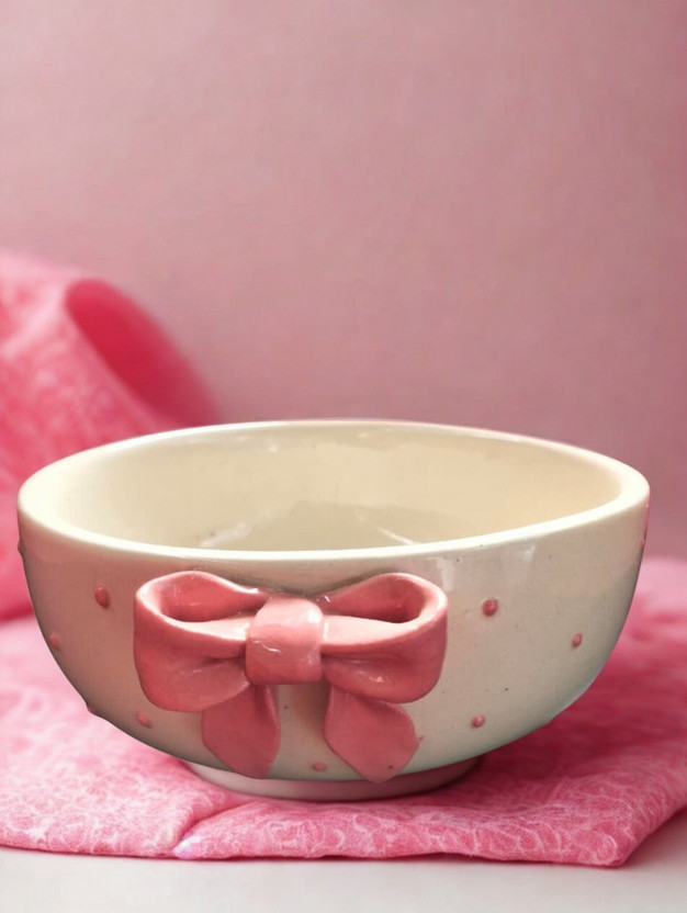 CLAYSHALA Ceramic Pasta Bowl Designer Ceramic Tie Bowl for Home & Kitchen | Multipurpose Snacks Bowl(Pack of 1, Pink)
