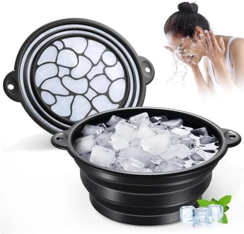 KitchNex Silicone Massage Bowl Foldable Silicone Ice Facial Bowl with Built-in Ice Tray(Pack of 1, Black)