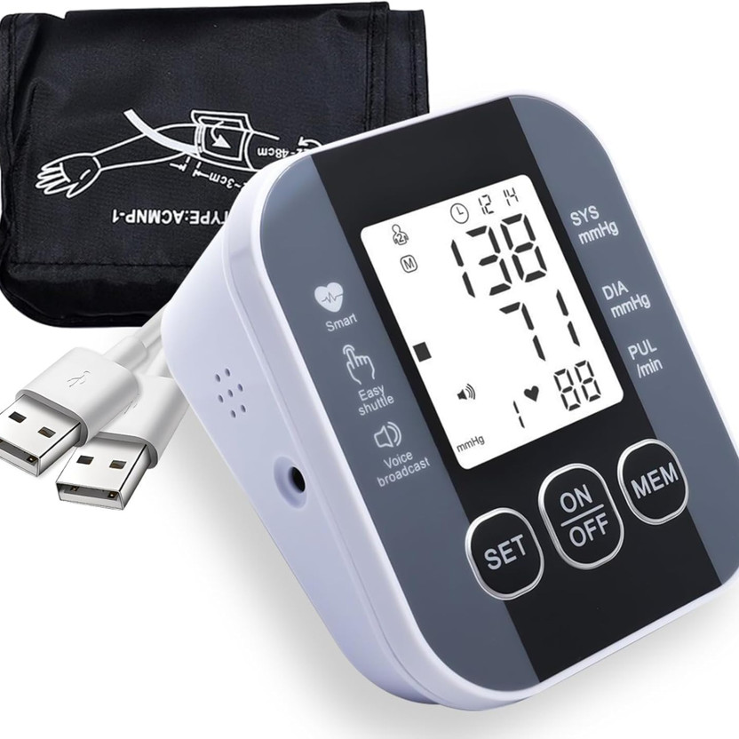 Balson Memory, Heart Rhythm Detection, Cuff Control (22-48 cm) Voice Guidance, Automatic, Digital Display Bp Monitor(White Black)