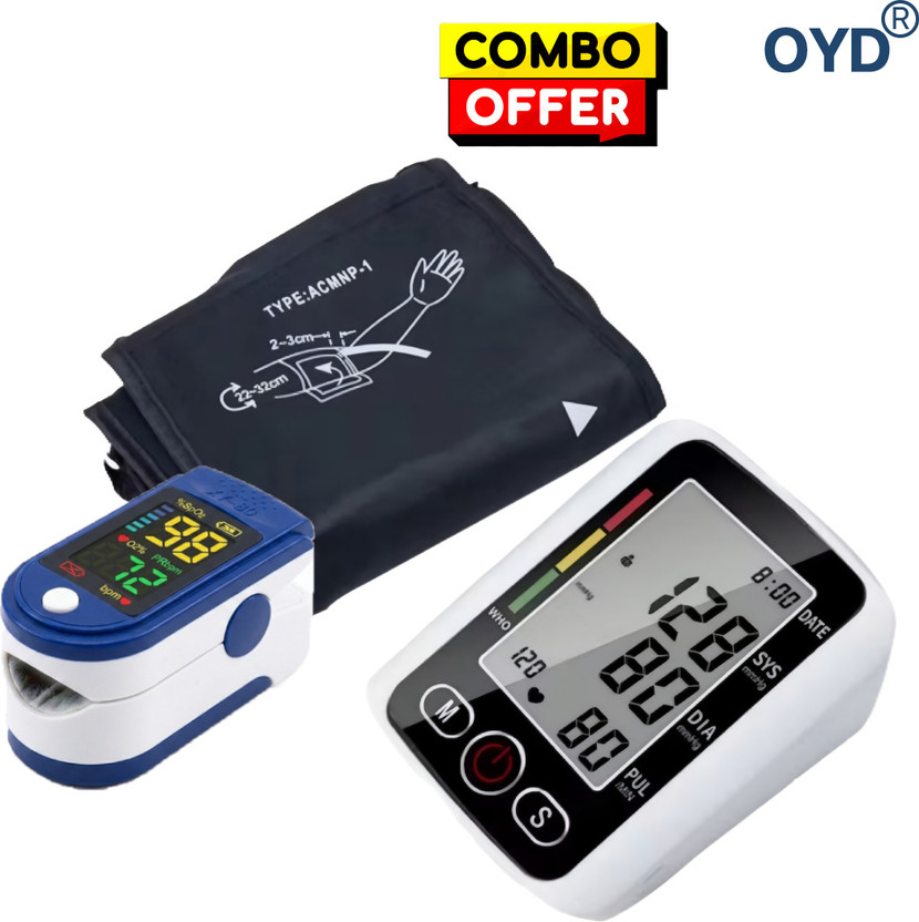 OYD Big Display BP Monitor with LK87 Fingertip Pulse Oximeter with voice feature and 3 colour back light Bp Monitor(White)