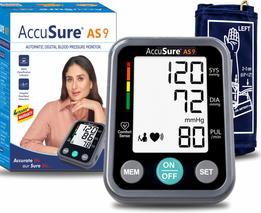 AccuSure Automatic Digital BP Machine For Home Use With 4 Years Warranty Digital Blood pressure moniting device for Home Bp Monitor(Dark Grey)