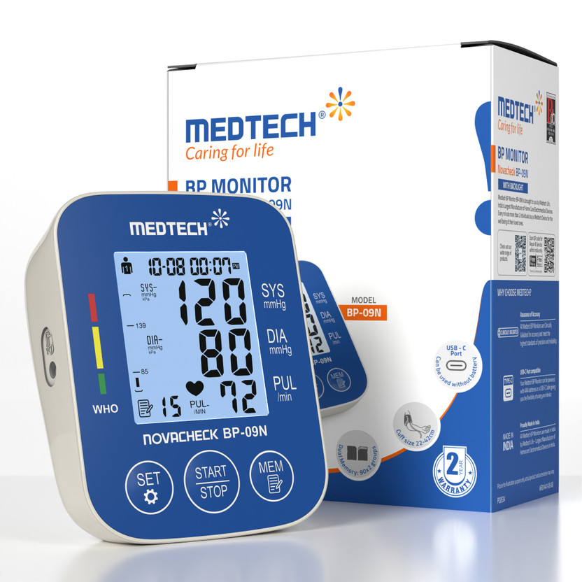 Medtech BP09N BL Portable Automatic Digital Blood Pressure Monitor Machine Portable Automatic Digital Blood Pressure Monitor Machine with USB Port Bp Monitor(White, Blue)
