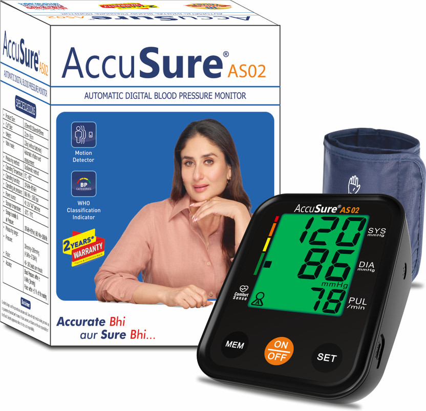 AccuSure AS02 fully automatic upper arm blood pressure monitor 3 Color Display AS02 Bp Monitor(Black)