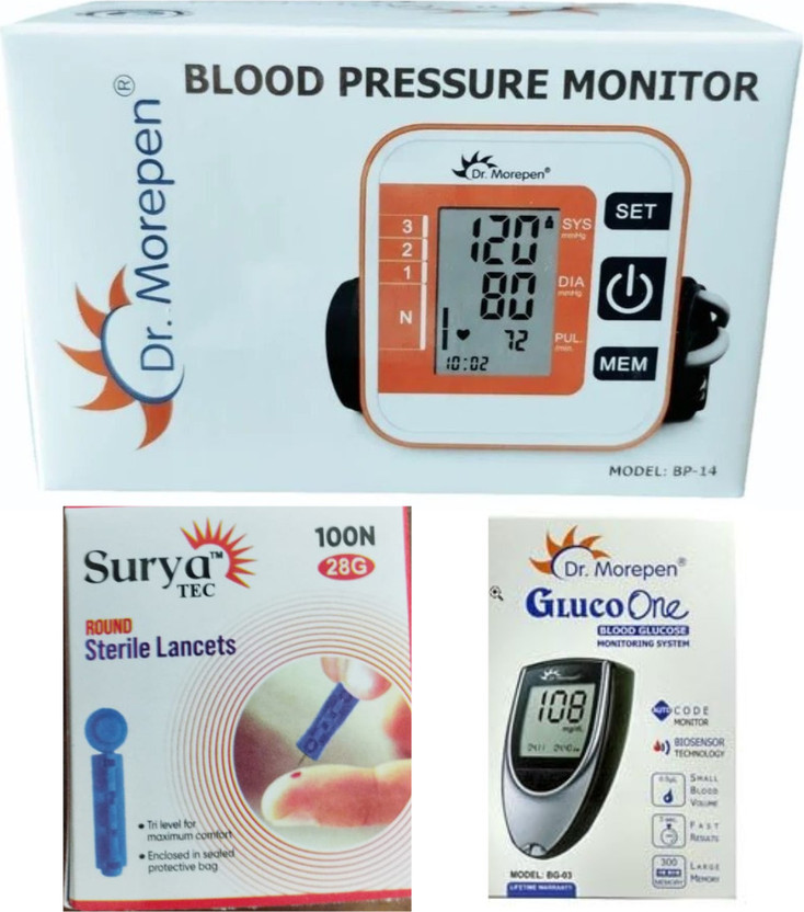 Dr. Morepen Healthcare Combo OF Dr Morepen Bp02 , Glucometer And Infi Lancets Pack Only Bp14 Bp Monitor(Multicolor)