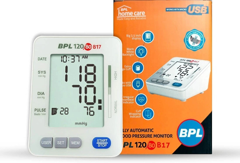 BPL 120/80 B17 Fully Automatic Digital Blood Pressure Monitor | Accurate BP Machine for Home Bp Monitor(White)