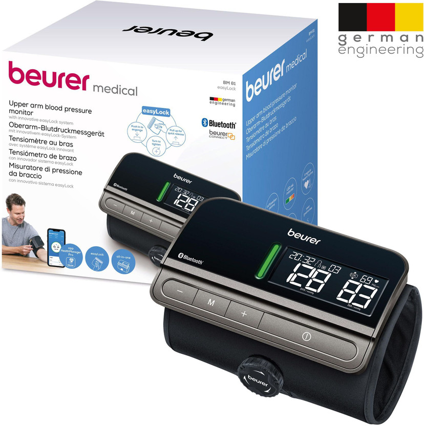 Beurer BM81 EasyLock, Fast Measuring Time Medical Device with App Connection Upper arm blood pressure monitor Bp Monitor(Black)