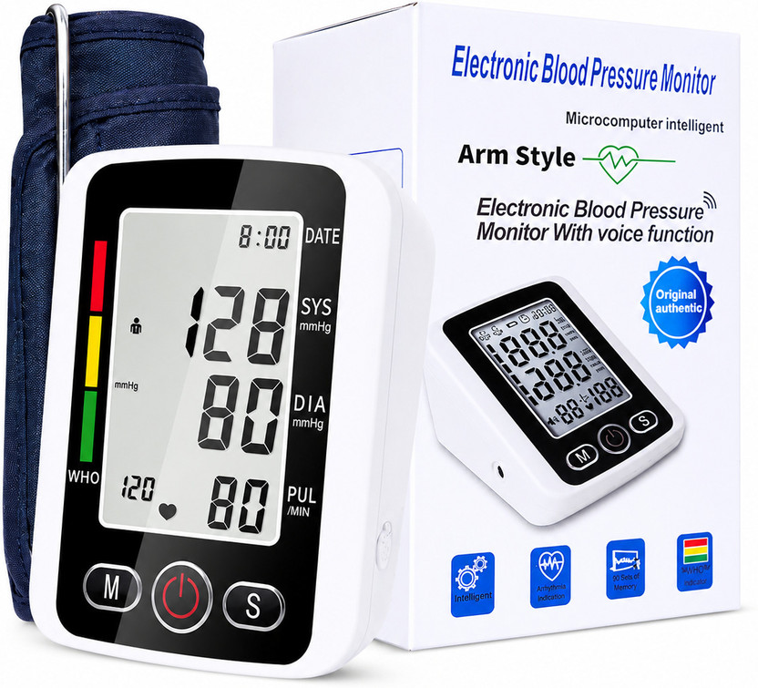 PLEXAL Digital Blood Pressure Monitor with Voice & Large LCD Display for Home Use Daily Bp Monitor(White)