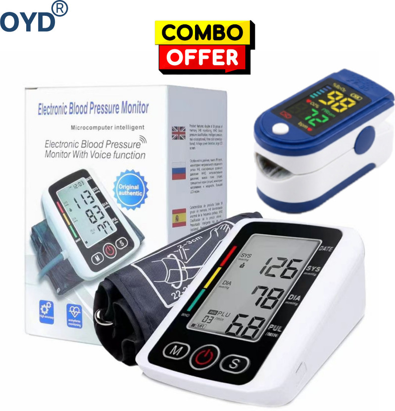 OYD LK87 Pulse Oximeter with Automatic BP Machine Big Screen Display with voice feature and 3 colour back light Bp Monitor(White)
