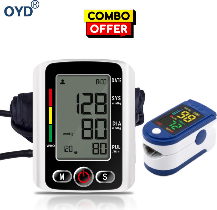OYD Automatic BP Monitor with LK87 Pulse Oximeter Health Tracker with voice feature and 3 colour back light Bp Monitor(White)