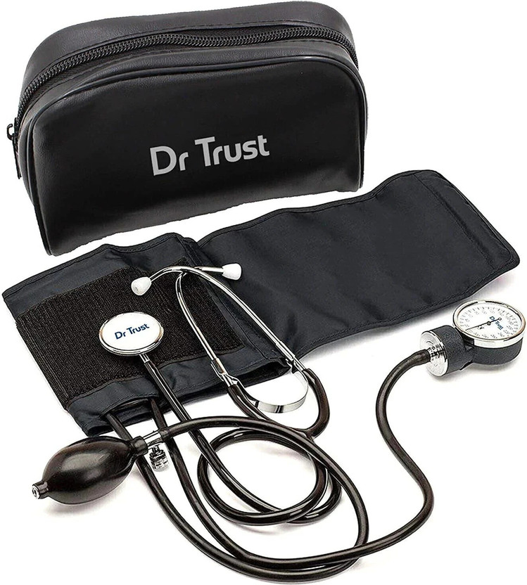 Dr Trust (USA) Clock Dial Type Aneroid Palm Manual Professional Sphygmomanometer with Stethoscope & Pressure Gauge Blood Pressure Machine (Adult Cuff & Carry Case Included) Bp Monitor(Black)