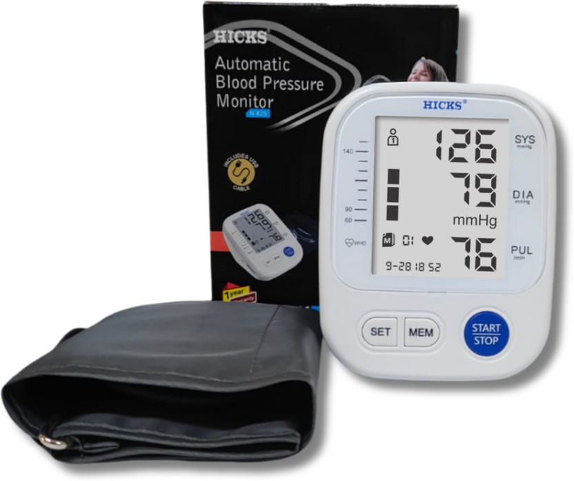 Hicks Digital BP Monitor for Upper Arm | Powered With USB Cable Or AAA Batteries N-825 Bp Monitor(White)