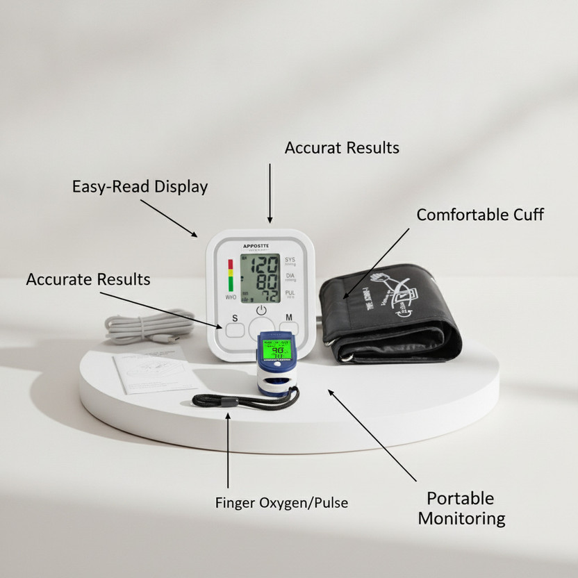 Apposite Digital BP Monitor with LK87 Finger Pulse Oximeter Combo SpO2 Bp Monitor Bp Monitor(White)
