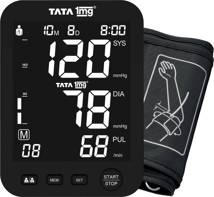 TATA 1mg T1MG/BP07 Wide Screen Blood Pressure Monitor | High Accuracy BP Machine with Large Display Bp Monitor(Black)
