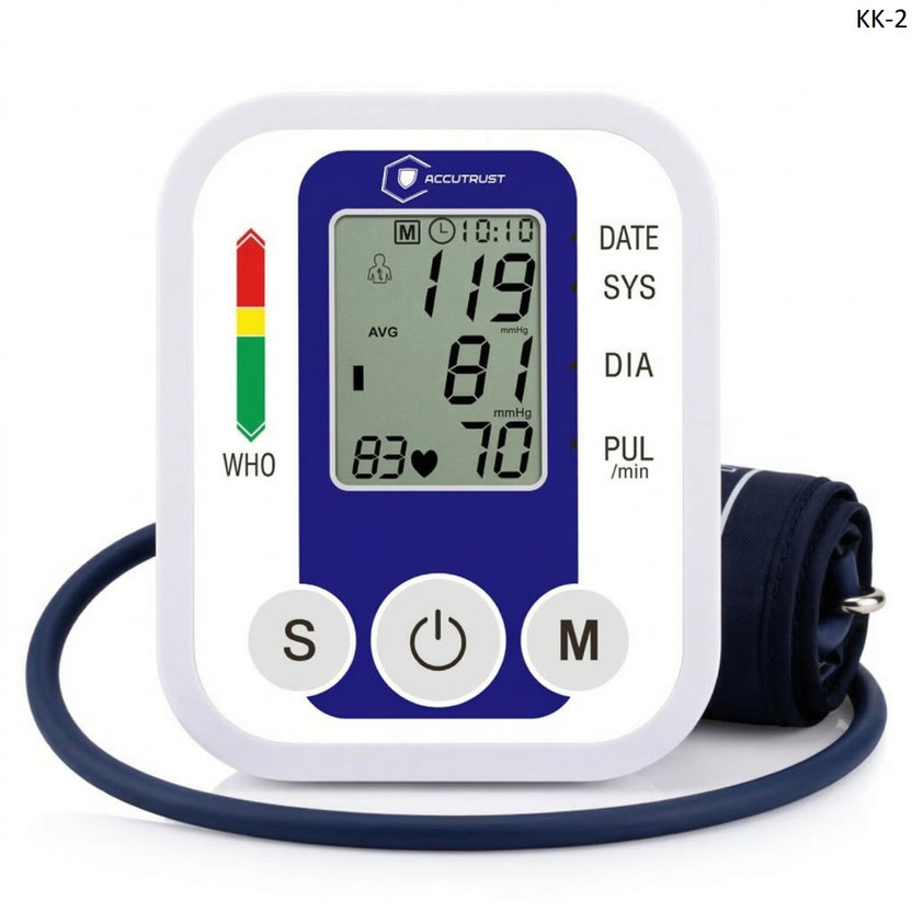 Accutrust KK-2 Digital Blood Pressure Monitor, Upper Arm Style with LCD Display, WHO Indicator Bp Monitor(White, Bule)