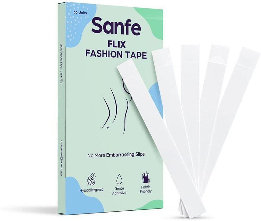 Sanfe Sanfe Flix Fashion Tape Fabric Tape & Body Tape, Double sided fashion tape Spandex Peel and Stick Bra Petals(Clear Pack of 36) - Flipkart Deal