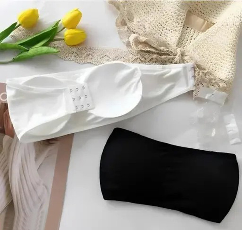 Kamini Women Bandeau/Tube Lightly Padded Bra(Black, White)