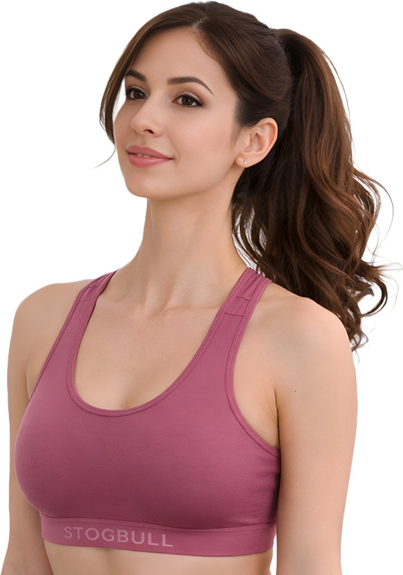 STOGBULL Cotton Lycra Sports Bra for Gym Yoga Exercise Running Workout Regular Daily Use Women Sports Non Padded Bra(Brown)