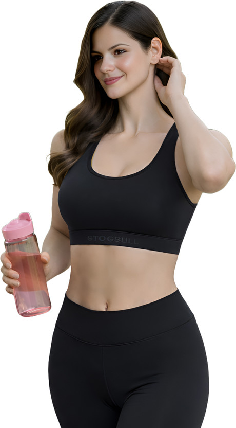 STOGBULL Best Quality Lycra Cotton Sports Bra for Girls and Women Women Sports Non Padded Bra(Black)