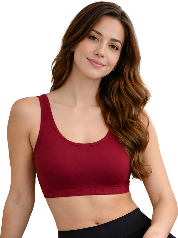 STOGBULL Cotton Lycra Sports Bra for Gym Yoga Exercise Running Workout Regular Daily Use Women Sports Non Padded Bra(Maroon)