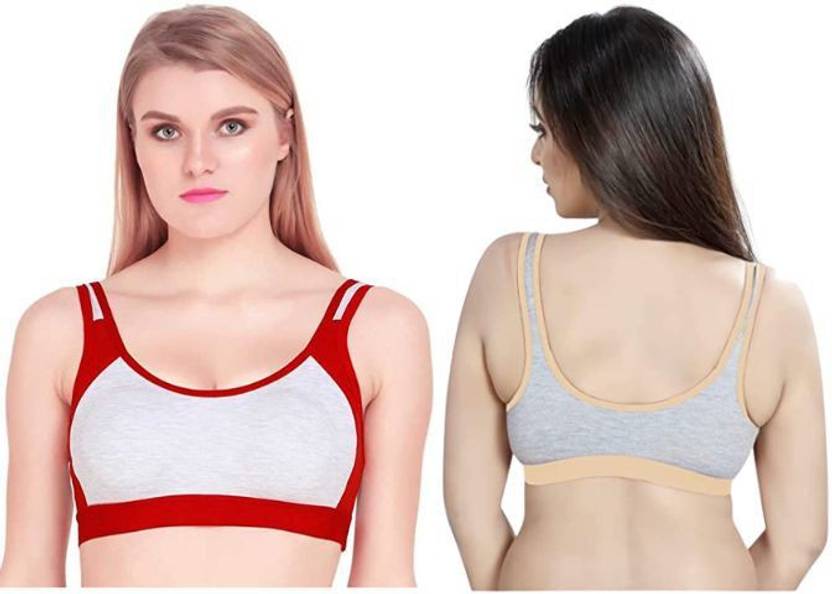 Vertico Vertico Sports Bra (NonPadded) Pack of 2 (Red, Beige,) Women