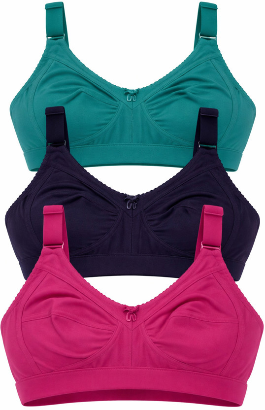 sashu Combo Pack of 3 Women Full Coverage Non Padded Bra(Pink, Green, Dark Blue)