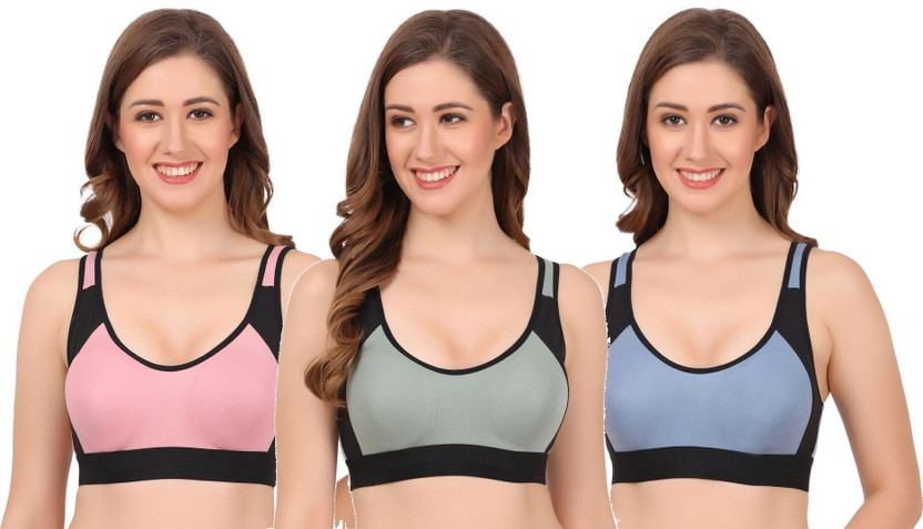 Wonkey Colorful Sport Women Sports Non Padded Bra(Pink, Blue, Green)